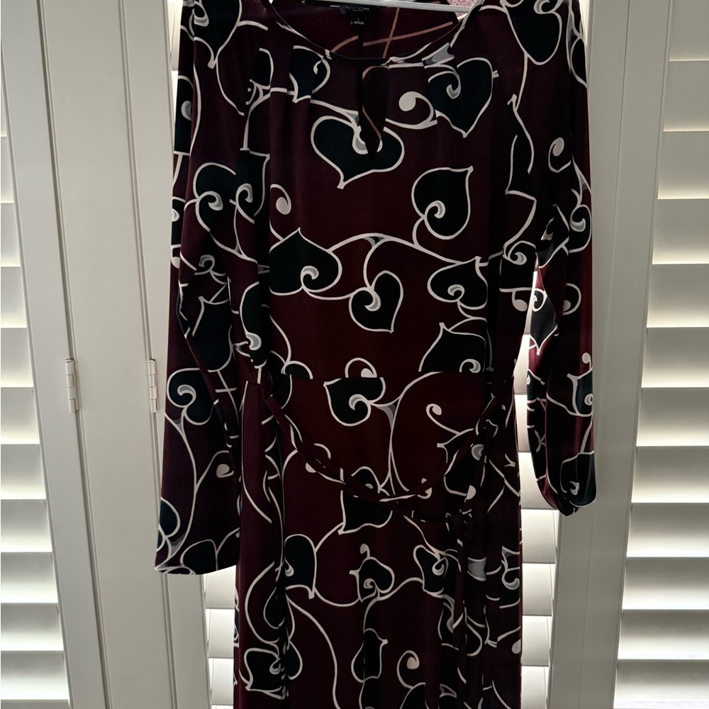 Ann Taylor Red Sheath Dress with Cowl Neck and Bishop Sleeves